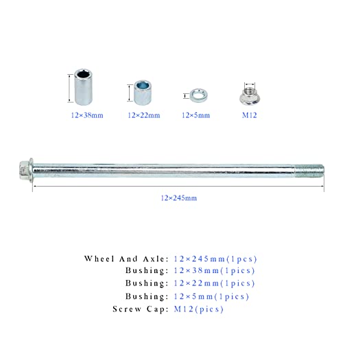 Mokuo 12mm 245mm Front Rear Axle with Bushing 5mm 20mm 30mm Fit for Pit Dirt Bike Moped Scooter QUAD ATV Mini Bike Parts - size: 12-245