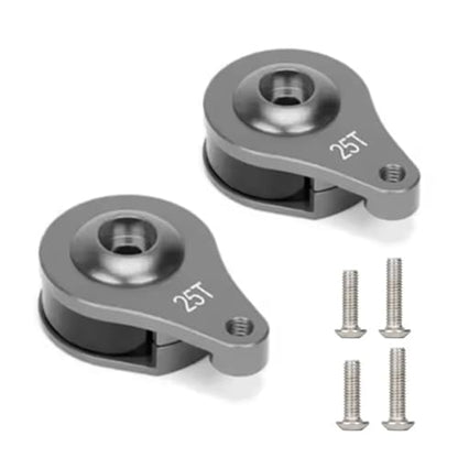 2 Sets Aluminum 25T Servo Saver 1 Hole Adjustable Hi-Torque Servo Horn for 1/10 SCX10 Capra TRX4 TRX6 RC Car Crawler Boat Parts (Titanium) - color: Titanium