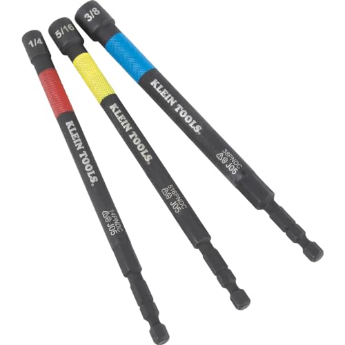 Klein Tools 65411PK3 Magnetic Color-Coded Power Nut Setter Set, 1/4-Inch Impact Hex Drive, 5-Inch Shaft, Extended Reach, 3-Piece - size: 6-Inch / 3-Piece Set
