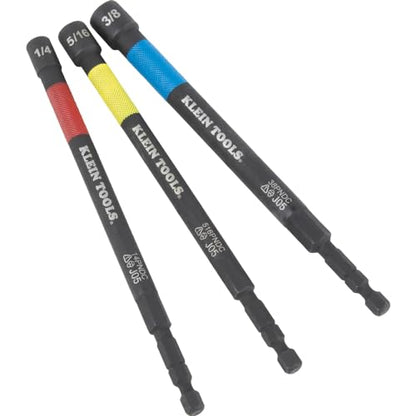 Klein Tools 65411PK3 Magnetic Color-Coded Power Nut Setter Set, 1/4-Inch Impact Hex Drive, 5-Inch Shaft, Extended Reach, 3-Piece - size: 6-Inch / 3-Piece Set