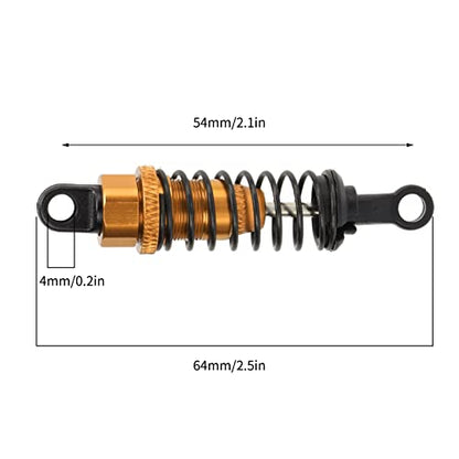 4Pcs Front Rear RC Shock Absorber 64mm Damper Assembled Set | Aluminum Alloy Shock Adjustable Remote Control Gold - size: Gold
