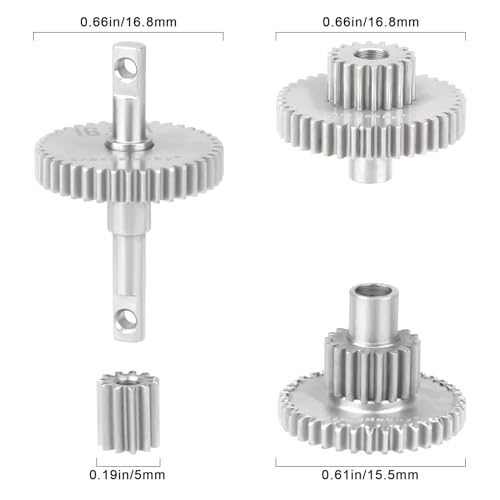 Transmission Gear Set Stainless Steel High Speed Diff Gear for Traxxas TRX4M TRX4MT 1/18 RC Crawler Upgrades (16.6:1) - size: 16.6:1