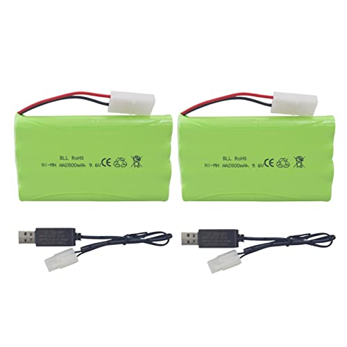 sea jump 2PCS 9.6V 2800mah AA Rechargeable Battery with Tamiya Plug and USB Charging Cable for RC Remote Control Vehicles, Trucks, Tanks, Engineering Vehicles, RC Ships, Toys, Car Batteries