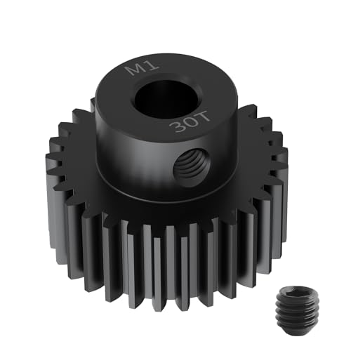 Pinion Motor Gear, M1 30T, 3/16 in (5mm) Shaft Hole | M1 Pitch 30 Teeth, 1045 Hardened Carbon Steel, 3/16 Inch Shaft Hole, RC Motor Pinion Upgrade, for 1/10 RC Brushless Crawler - size: M1 30T