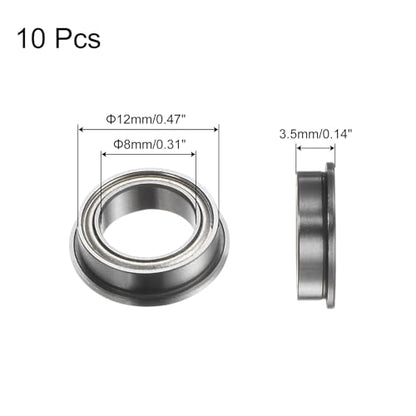 uxcell MF128ZZ Flanged Ball Bearing 8x12x3.5mm Double Shielded Chrome Steel Flange Bearings, 10pcs - size: 8x12x3.5mm