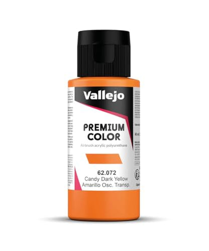Vallejo - Premium Color RC Candy Dark Yellow 2.02 Fl.Oz. (60 ml) for Airbrushing, Acrylic-Polyurethane Hybrid Resin of Great Resistance Paint for Model and Hobby Use - style: Candy Dark Yellow