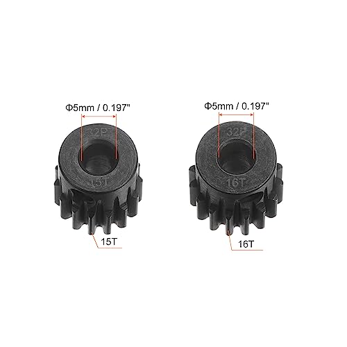 HARFINGTON 32P Hardened Pinion Motor Gear Set 5pcs 15T 16T Fit 5mm RC Motor Shaft 0.8 Metric Pitch 32 Pitch Gears for RC Car, with Hex Key - style: 15T 16T