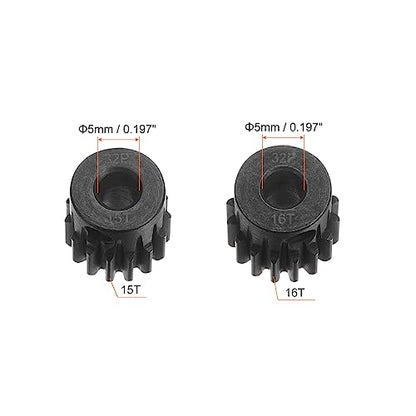 HARFINGTON 32P Hardened Pinion Motor Gear Set 5pcs 15T 16T Fit 5mm RC Motor Shaft 0.8 Metric Pitch 32 Pitch Gears for RC Car, with Hex Key - style: 15T 16T