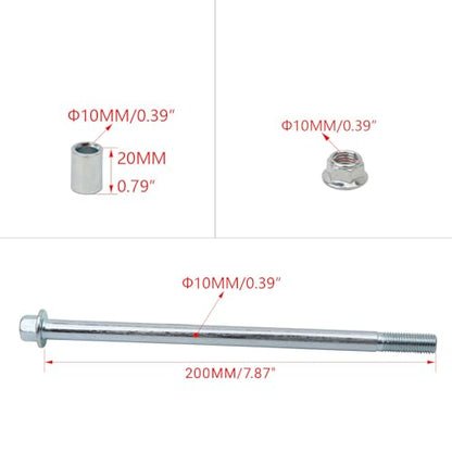 Mokuo 10 * 200mm(0.39″*7.87″) Front Rear Axle with Bushing 20mm Fit for Motorcycle Pit Dirt Bike Moped Scooter QUAD ATV Mini Bike Parts - size: 10-200