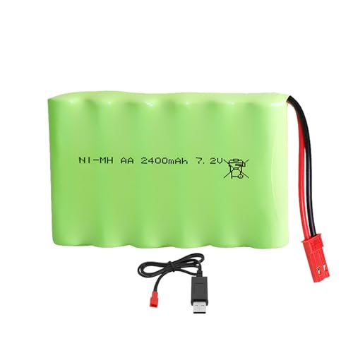 7.2V 2400mAh NI-MH Battery Pack RC Replacement Rechargeable AA Battery Pack with JST-2P USB Charger Cable for Toys,Drone,Remote Control Car Accessory
