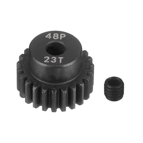 MECCANIXITY 48P Hardened Steel Pinion Gear, 23T 3.175mm Shaft Metal Motor Gear with Hex Key for RC Brushless Brush Motor Model Car Replace(Black) - size: 23T