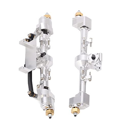 RC Car Metal Front Rear Portal Axle Set Assembly, Aluminum Alloy Housing with CNC Machined Steel Gears for Axial 1/24 SCX24 Upgrade (Silver) - color: Silver
