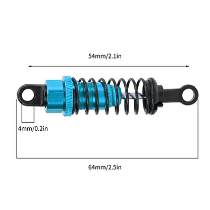 RC Shock Absorbers, 4Pcs 64 mm Metal Shock Absorber Damper with Shock Mount Aluminum Alloy Adjustable Remote Control Car Shock Absorber Oil Damper (Blue) - size: Blue