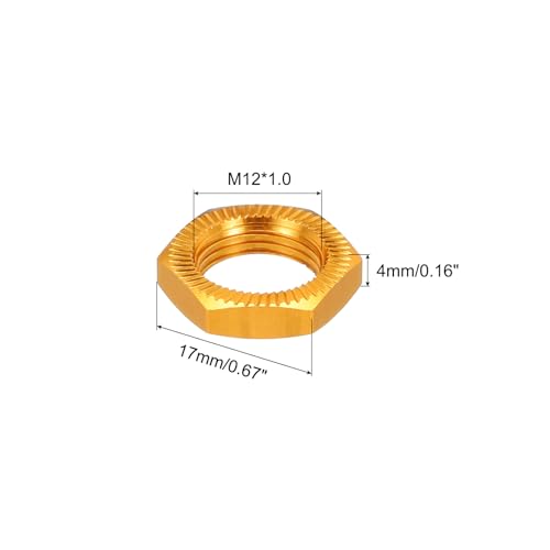 MECCANIXITY Aluminum 17mm RC Wheel Nut Thread M12x1.0mm Hex Wheel Nuts RC Wheel Nut for 1/8 RC Model Car Trucks Off Road Car Upgraded Parts Pack of 16(Golden) - color: Golden