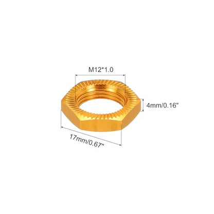 MECCANIXITY Aluminum 17mm RC Wheel Nut Thread M12x1.0mm Hex Wheel Nuts RC Wheel Nut for 1/8 RC Model Car Trucks Off Road Car Upgraded Parts Pack of 16(Golden) - color: Golden