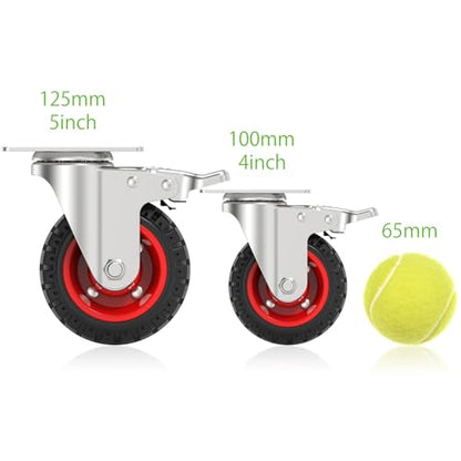 5" Swivel Caster Wheels Set of 4, Heavy Duty Casters with Brakes | 350Lbs each,Rubber Tire Wheels,non-marking,Dual Locking,Plate Castors for Furniture Carts,Workbench,Trolley, Dolly, Cabinet