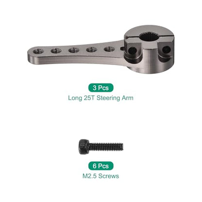 MECCANIXITY 3 Pcs Aluminum Servo Horn Long 25T Steering Arm 46mm Length Bright Gray Suitable for DIY RC Car/Boat/AirplanesBoat Model Accessories with M2.5 Screws - color: Bright Gray