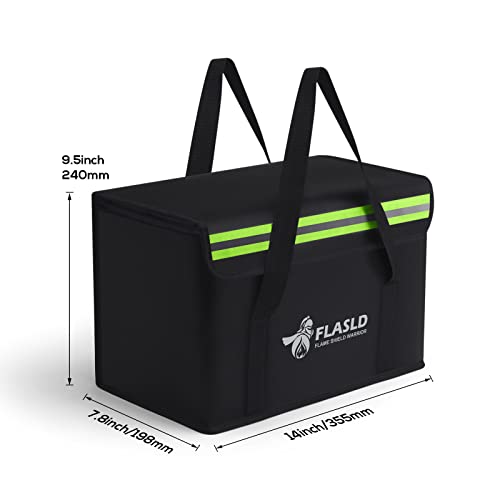 FLASLD Large Fireproof Lipo Bag for 100Ah Lithium Battery Storage and Charging, 14 x 7.8 x 9.5in Waterproof Box for Documents and Valuables - color: 14 x 7.8 x 9.5inch