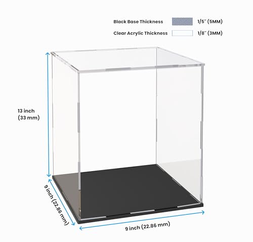 Acrylic Display Case for Collectibles and Toys, Versatile Clear Acrylic Display Box with Black Base for Action Figures and Trophy, 9x9x13-inch - size: 9"L x 9"W x 13"H