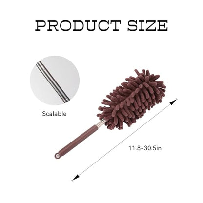2PCS Car Interior Duster with Extension Pole, Microfiber Retractable Dusters Auto Dash Cleaning Tool, Soft Chenille Hand Washable Dusters for Vehicle Window Office Furniture (Brown) - color: Brown