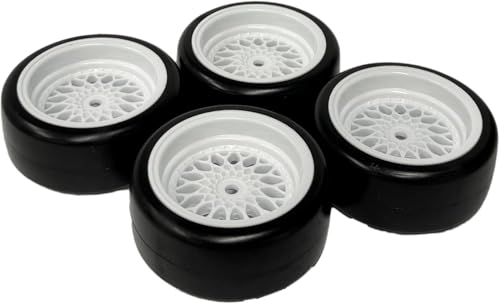 1/10 Drift Wheels Tires Set,AMZSTAR 4PCS 63mm RC Hard Tyre with Plastic Wheel Rims 12mm Hex for 1/10 RC On Road Racing Touring Drifting Car for Tamiya TT01 HSP HPI Kyosho (White,Offset:3mm) - color: White,offset:3mm