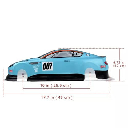 Preprinted PVC Body Shell for 1/10 On Road Racing Drift Car, No Cut, 1:10 Scale (#007, Blue) - style: #007, Blue