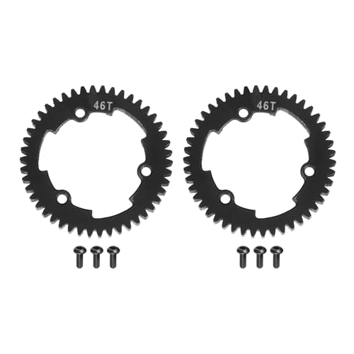 MECCANIXITY M1 Hardened Steel Spur Gear, 46T 35.4mm Shaft Hardened Steel Upgrades Main Spur Gear for Brushless Brush Motor Model Car (Pack of 2, Black) - size: 46T 35.4mm