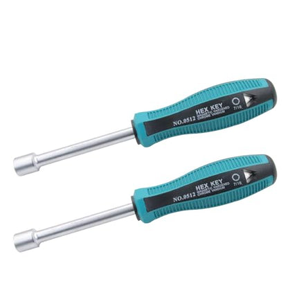 7/16 Inch Non-Magnetic Tip Six Point Hex Nut Driver with 3.7-Inch Round Shaft, Non-Slip Cushion-Grip Handle 2pcs - size: 7/16inch