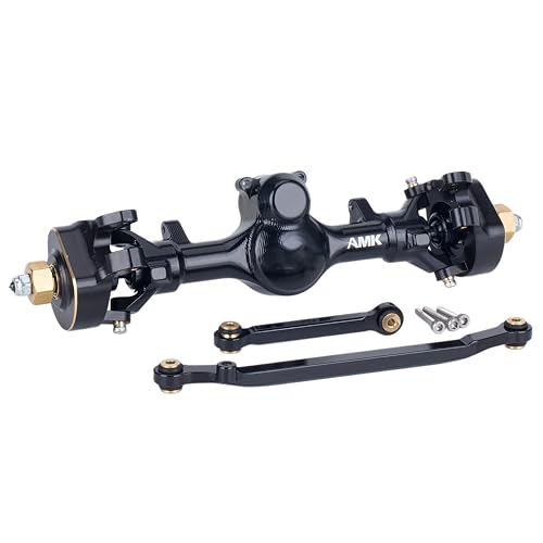 AMK SCX24 Axles +8mm Wide CNC Aluminum Front & Rear Axle Set with Brass Steering Knuckles, 3-Section CVD Drive Shafts (52° Max Steering Angle) for Axial SCX24 1/24 RC Crawler Upgrade Parts