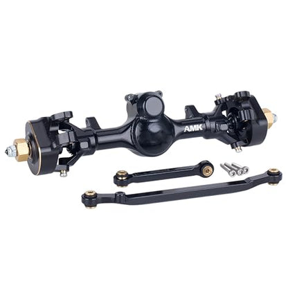 AMK SCX24 Axles +8mm Wide CNC Aluminum Front & Rear Axle Set with Brass Steering Knuckles, 3-Section CVD Drive Shafts (52° Max Steering Angle) for Axial SCX24 1/24 RC Crawler Upgrade Parts