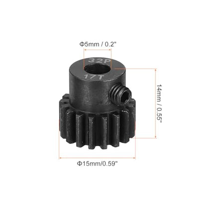 MECCANIXITY RC 32P Hardened Pinion Gear 5mm Shaft, 17T Motor Gears Carbon Steel for 1/10 RC Model Car Boat Drone - style: 17T