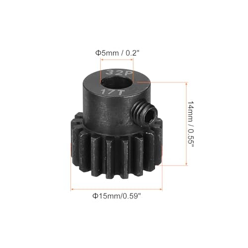 MECCANIXITY RC 32P Hardened Pinion Gear 5mm Shaft, 17T Motor Gears Carbon Steel for 1/10 RC Model Car Boat Drone - style: 17T