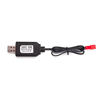 (2-Pack) 6V 800mAh Ni-Cd Battery for Huina 540, 520, 510 RC Vehicles | AA battery packs with red JST plug; includes 2 USB charging cables for compatible RC construction vehicles.