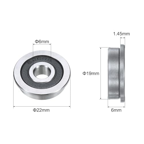 uxcell F626-2RS Flanged Ball Bearing 6x19x6mm Double Sealed Chrome Steel Flange Bearings, 10pcs - size: F626-2RS