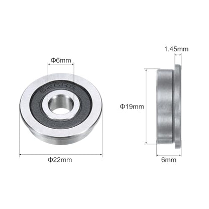 uxcell F626-2RS Flanged Ball Bearing 6x19x6mm Double Sealed Chrome Steel Flange Bearings, 10pcs - size: F626-2RS