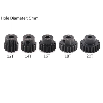 5pcs Mod 1 Pinion Gear 5mm Set Hardened Steel 12T 14T 16T 18T 20T Fit 5mm RC Motor Shaft M1 Pitch Gears Compatible with Arrma Traxxas Axial HSP Redcat Losi RC Car Truck Buggy (with Screwdriver) - size: 12 14 16 18 20T