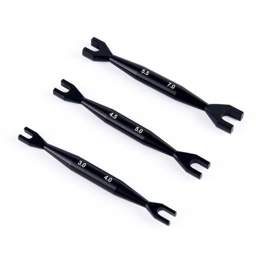 3pcs Aluminum Alloy Wrench 3-4mm 4.5-5mm 5.5-7mm Double End Universal Spanner Open End Small Wrench Set Repair Tool For Rc Car SCX10 Truck (Black) - color: Black