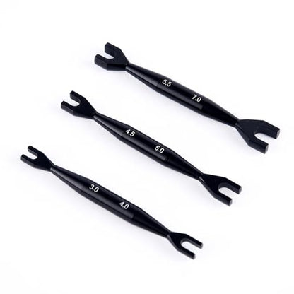 3pcs Aluminum Alloy Wrench 3-4mm 4.5-5mm 5.5-7mm Double End Universal Spanner Open End Small Wrench Set Repair Tool For Rc Car SCX10 Truck (Black) - color: Black