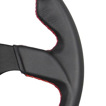 Universal Racing Sports Steering Wheel Red Stripe D Shape 13.8inch 350mm 6 Bolts Black Leather Hand Grip Steering Wheel with Horn Button - color: Red
