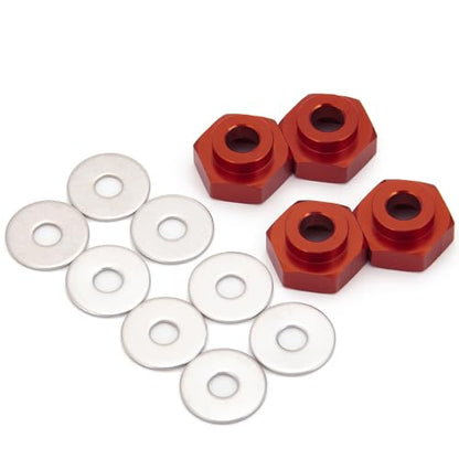 4PCS Aluminum Alloy 12mm Turn to 17mm Wheel Rim Hex Adapter Drive Hub Conversion Extension Compatible with Tamiya Axial Traxxa HPI Himoto HSP Losi Kyosho RC 1/10 On-Road Car Tires (Red) - color: Red