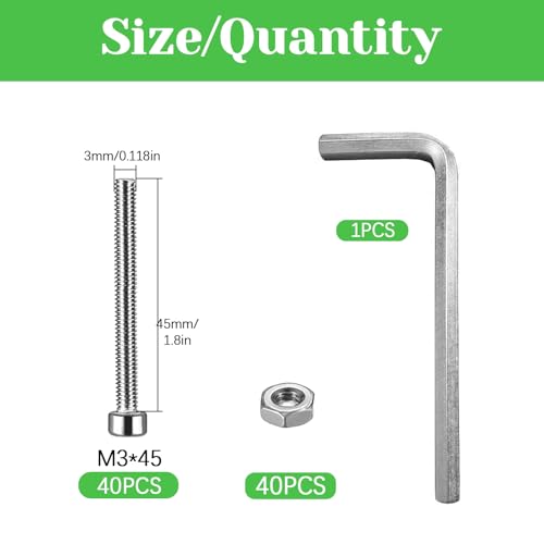 80 Pcs M3 x 45mm Socket Head Cap Screws Metric, Allen Socket Drive, 304 Stainless Steel, Full Thread, Bright Finish, Machine Thread - size: M3 x 45-80Pcs-Silver