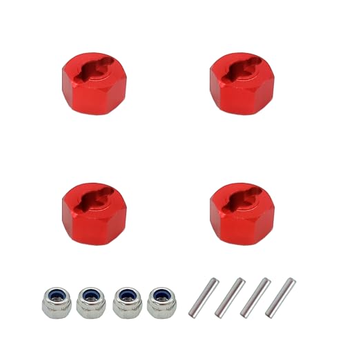 Aluminum Alloy 12mm Wheel Hex Nuts and M4 Lock Nuts Compatible with MJX Hyper Go 14301 14302 14210 16207 16209 16210 1/14 1/16 RC Car (Red) - color: Red