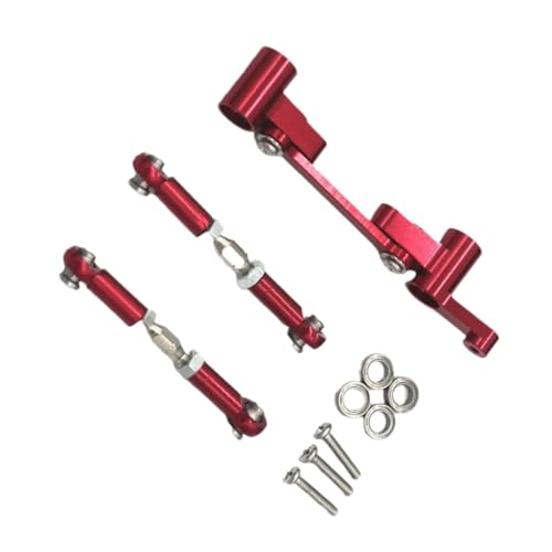 for Mjx for 14210 14209 1/14 RC 4WD Remote Control Car Remote Control Metal Upgrade Parts Steering Assembly Steering Rod Control Accessories RC Car Repair Kit(Red) - color: Red