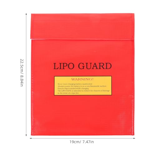 Explosion Proof Lipo Battery Bag - Fire Retardant Lithium Battery Safety Pouch for Charging and Storage - Protective Lipo Storage Guard with Sticky Band Red - size: 22.50X19.00X0.25CM