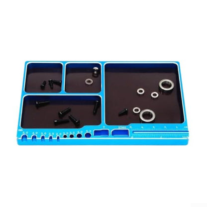 Aluminum Alloy Magnetic Parts Tray for Screws and Nuts, Strong Hold Small Hardware Organizer for RC Car Repair 4.25 Inch (Blue)