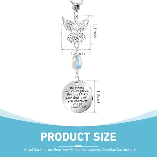 1 PC Angel Rear View Hanging Charm, Angel Wings Rear View Mirror Charm Ornament, Stainless Steel Car Interior Hanging Decoration Accessories, Universal for Most Cars and Home (Silver)