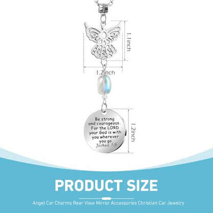 1 PC Angel Rear View Hanging Charm, Angel Wings Rear View Mirror Charm Ornament, Stainless Steel Car Interior Hanging Decoration Accessories, Universal for Most Cars and Home (Silver)