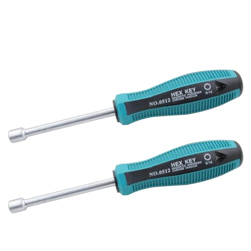 5/16 Inch Non-Magnetic Tip Six Point Hex Nut Driver with 3.7-Inch Round Shaft, Non-Slip Cushion-Grip Handle 2pcs - size: 5/16inch