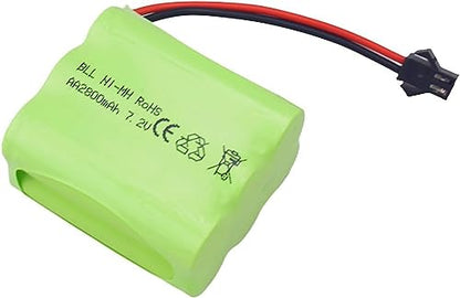 2PCS AA 7.2V 2800mAh Ni-MH High Capacity Battery with SM-2P Plug and 2PCS USB Charging Cable for Toy Tank Engineering, Flat Semi-Trailer Trucks, RC Cars Spare Batteries Pack