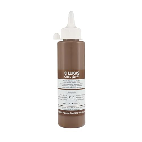 Lukas Cryl Liquid Soft Body Acrylic Paints for Painting - Professional Low Viscosity - 250 ml Bottle Raw Umber - color: Raw Umber
